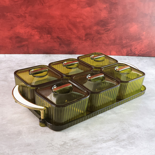 Premium Serving Set With Tray And Lids 400ml Approx (6 Pc)