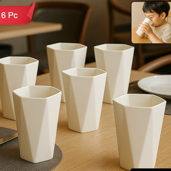 Hexagon Shape Plastic Drinking Glass Set (6 Pc)