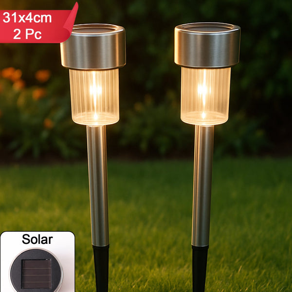 Solar-powered Stainless Steel Garden Pathway Lights 31x4 Cm (2 Pc)