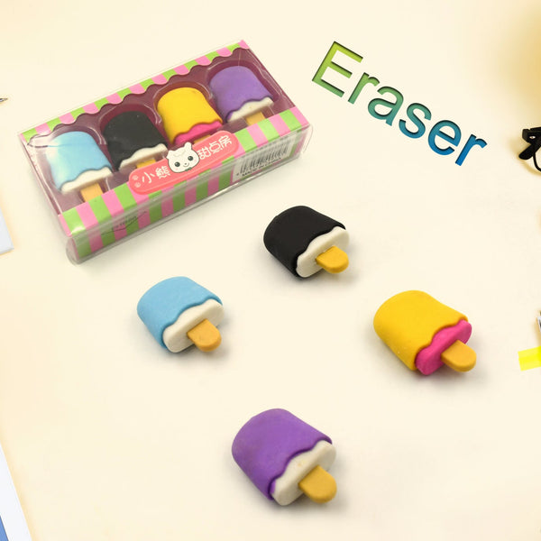 Ice Cream Eraser Set For Kids Educational Stationary Kit School Supplies (1 Set 4 Pc)