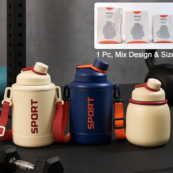 Sports Vacuum Bottle With Shoulder Strap 1 Pc Stylish Mix Design  Size